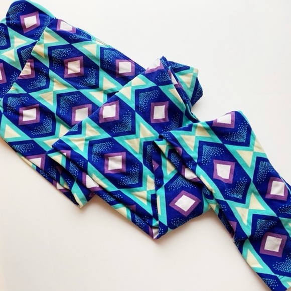 Lularoe Teal Purple Blue Aztec Tall Curvy Leggings - Picture 1 of 3